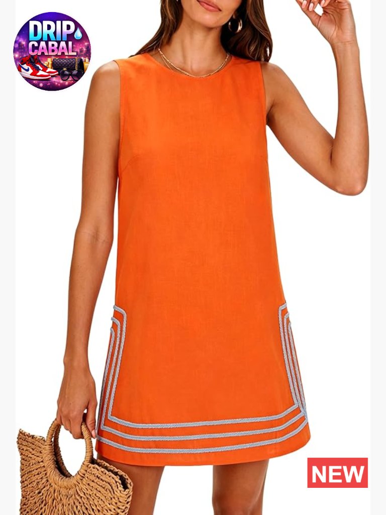 Color Block Boho A-Line Mini Dress Sleeveless Crewneck Sundress Beach Vacation